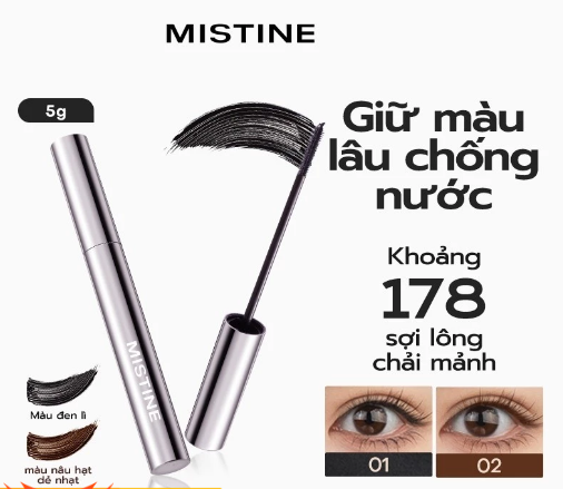 Mascara thép không gỉ Mistine 5g – Mi dài, dày, cong vút, chống lem tối ưu